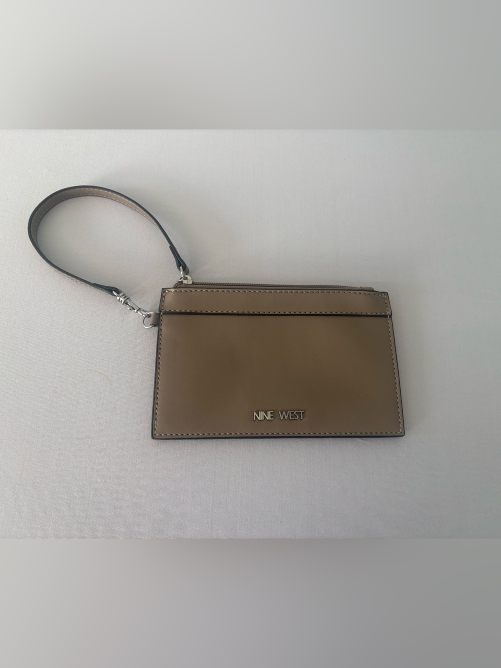 Nine West Taupe Faux Leather Wristlet Clutch